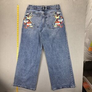 Ed‎ Hardy Jeans Womens 30x32 Blue Wide Leg Baggy Skater Y2K Hip Hop Buckle Back